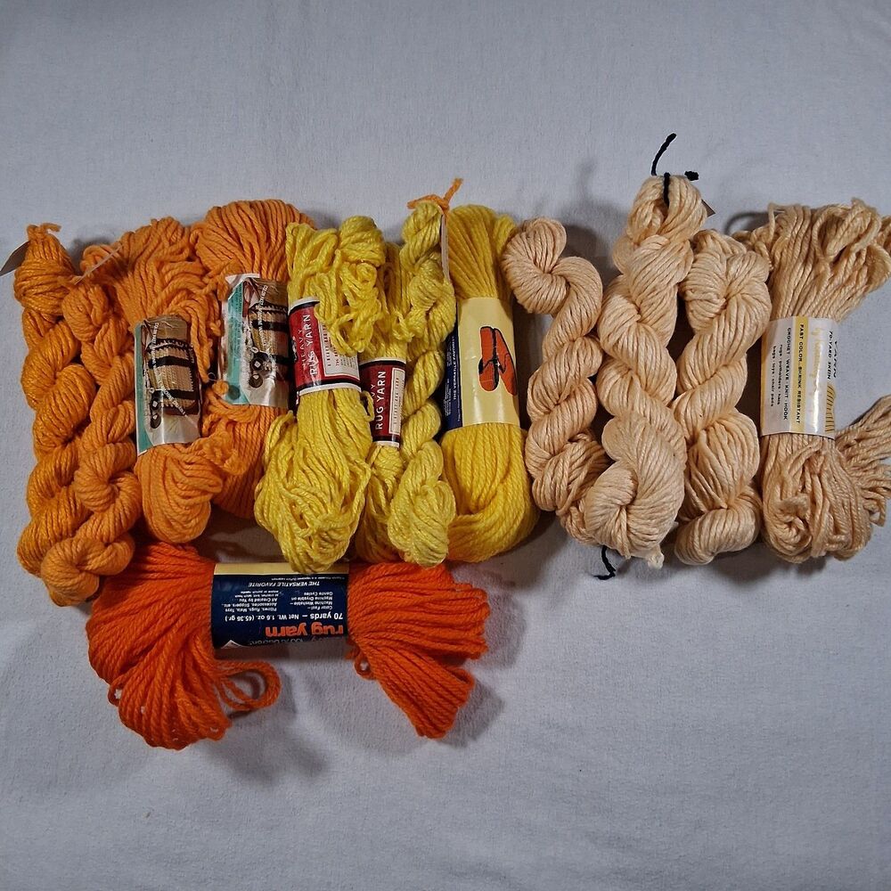 Caron Aunt Lydia Rug Yarn Lot Yellow Orange Cream Warm Retro Craft Rug Hooking